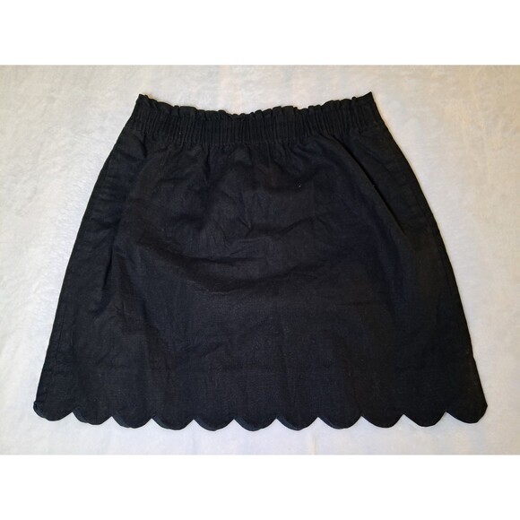 J. Crew Size 4 Pull On Skirt Elastic Waist Scalloped Hem Linen Cotton Black - Picture 7 of 10